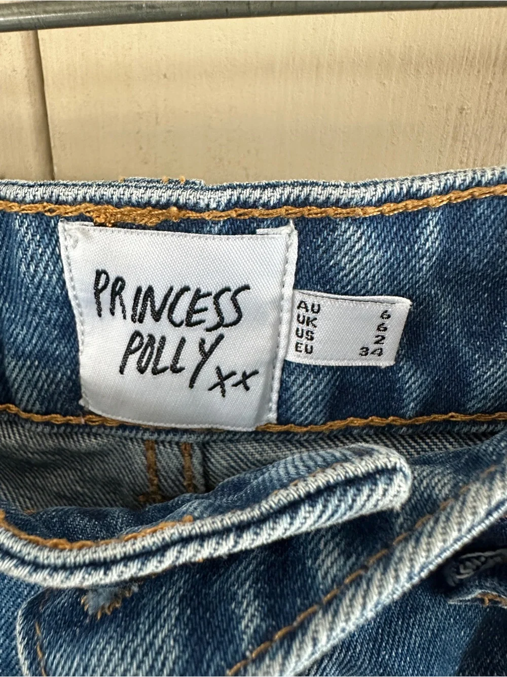 Princess Polly Denim Carpenter Shorts Size 2 Medium Wash High Rise